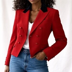Lauren Ralph Lauren Double Breasted Velvet‎ Collar Blazer Women's 16 Red